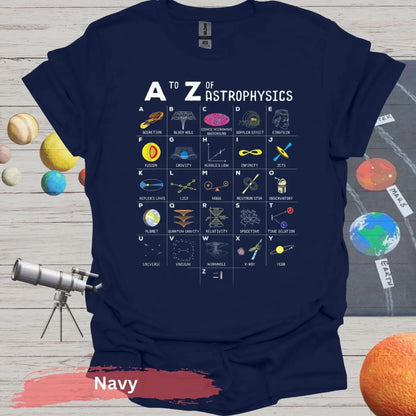 A to Z of Astrophysics T-shirt - S - Unisex / Navy - Physical Item