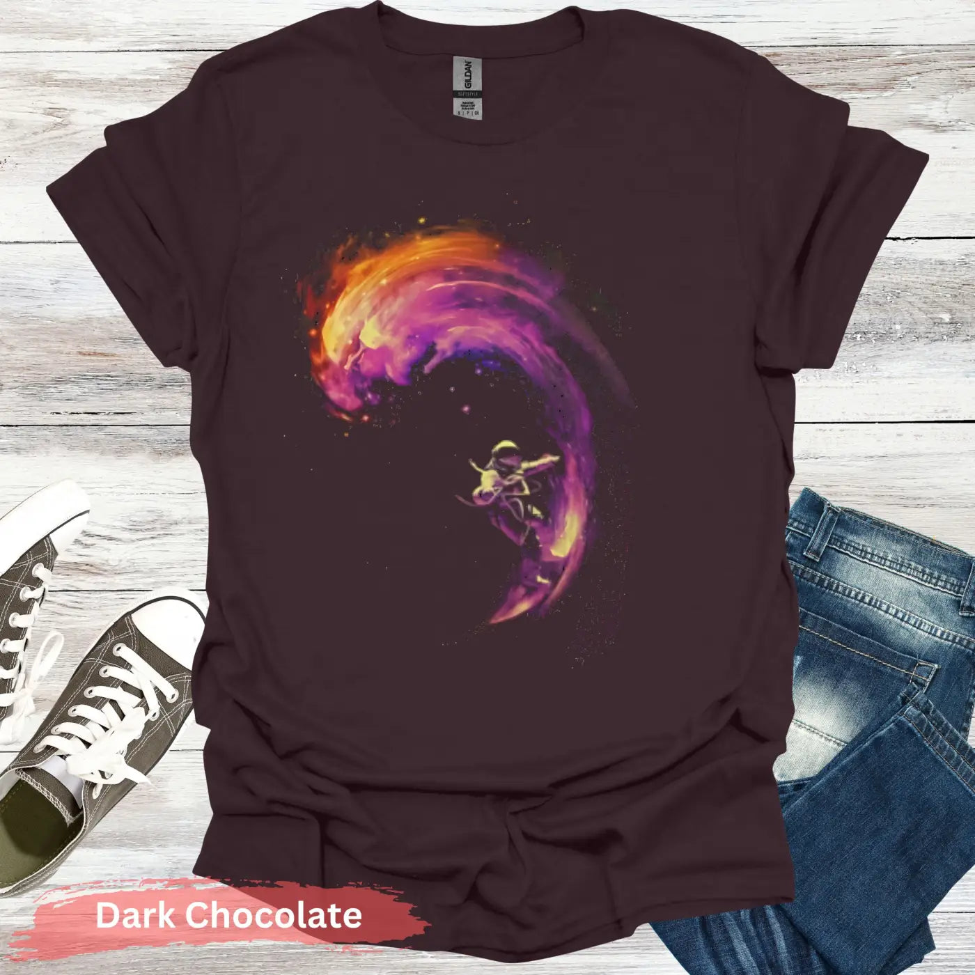 Abstract Wave & Humanoid T-Shirt - S / Dark Chocolate - Physical Item