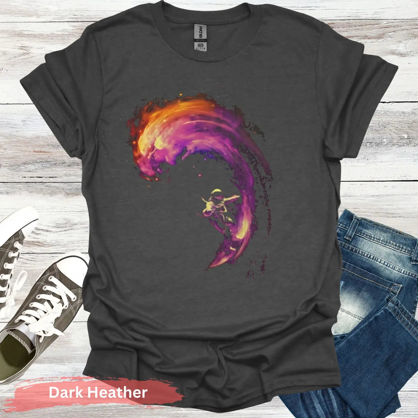 Abstract Wave & Humanoid T-Shirt - S / Dark Heather - Physical Item