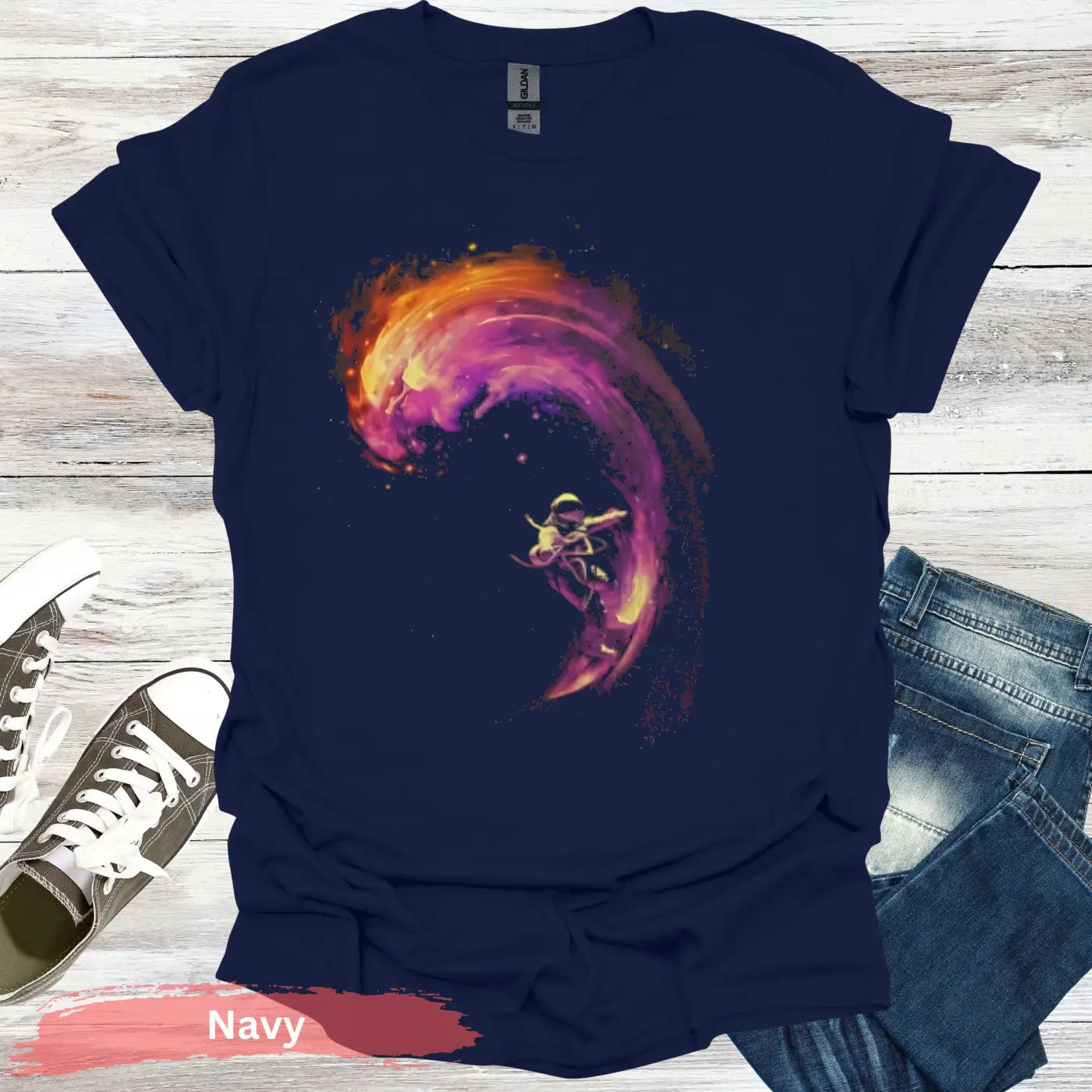Abstract Wave & Humanoid T-Shirt - S / Navy - Physical Item