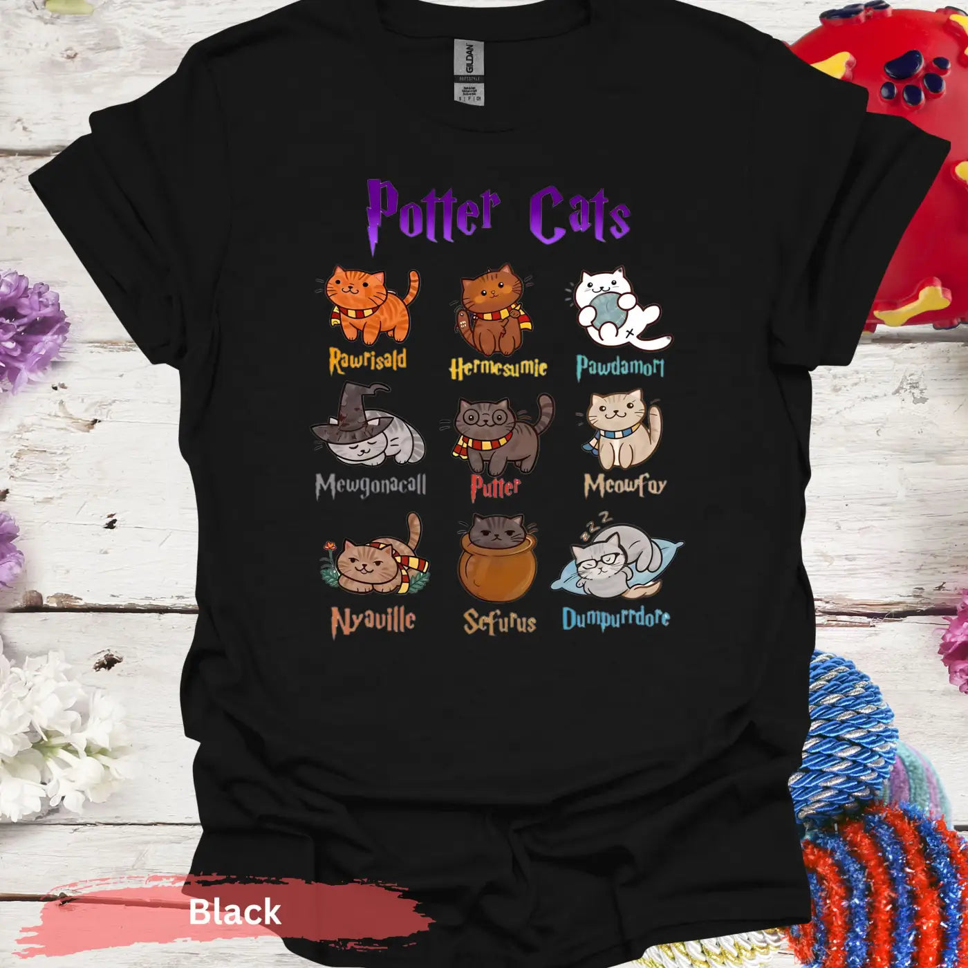 Potter Cats T-shirt - S / Black - Physical Item