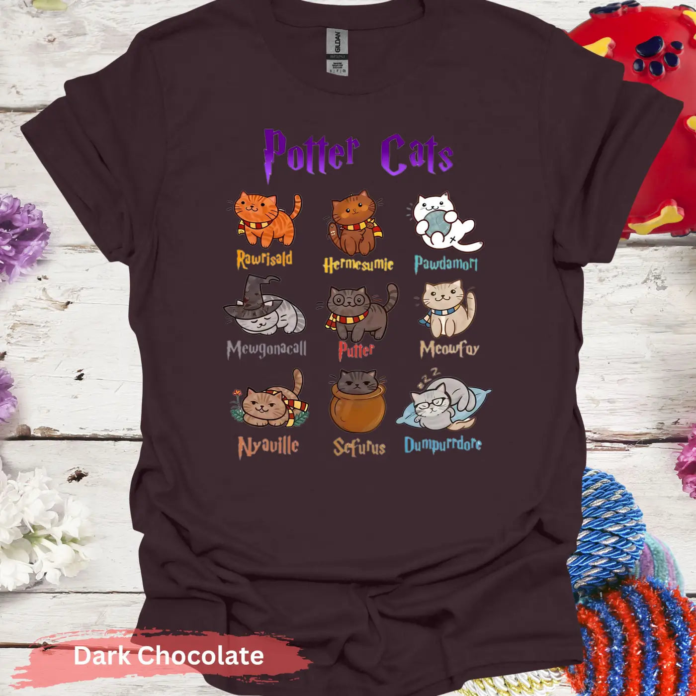 Potter Cats Funny T-shirt - S / Dark Chocolate - Physical Item