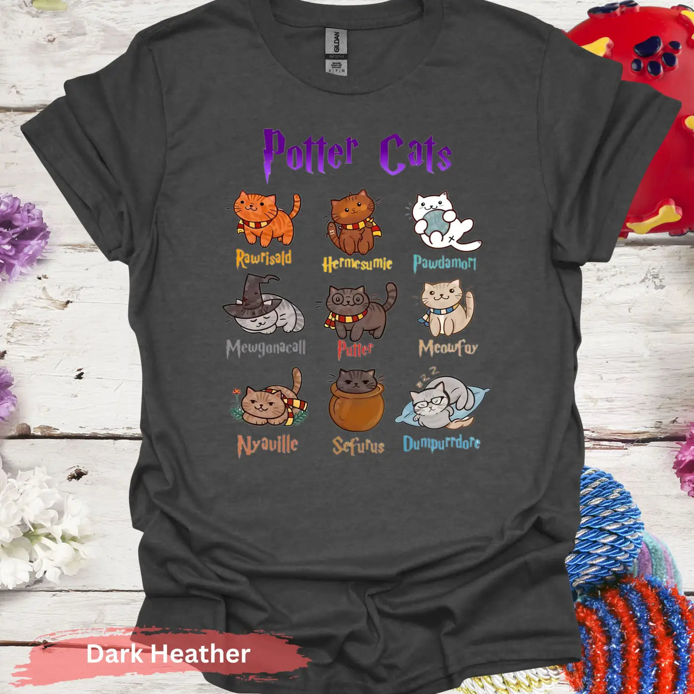 Potter Cats Funny T-shirt - S / Dark Heather - Physical Item