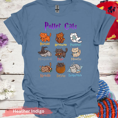 Potter Cats Funny T-shirt - S / Heather Indigo - Physical Item