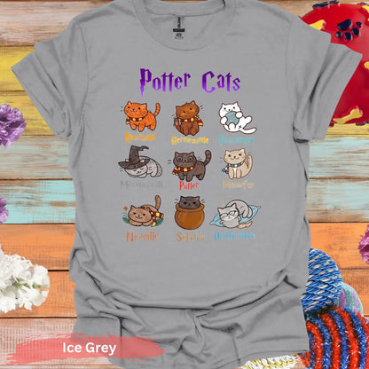 Potter Cats Funny T-shirt - S / Ice Grey - Physical Item