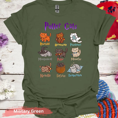 Potter Cats Funny T-shirt - S / Military Green - Physical Item