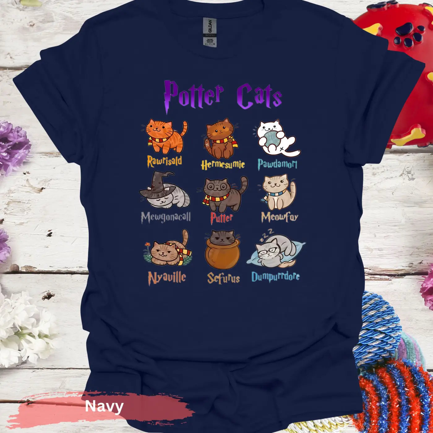 Potter Cats Funny T-shirt - S / Navy - Physical Item