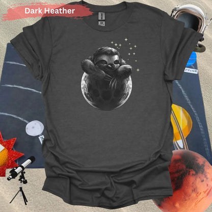 Adorable Sloth in Moon Artistic Motif T-Shirt - S / Dark Heather - Physical Item