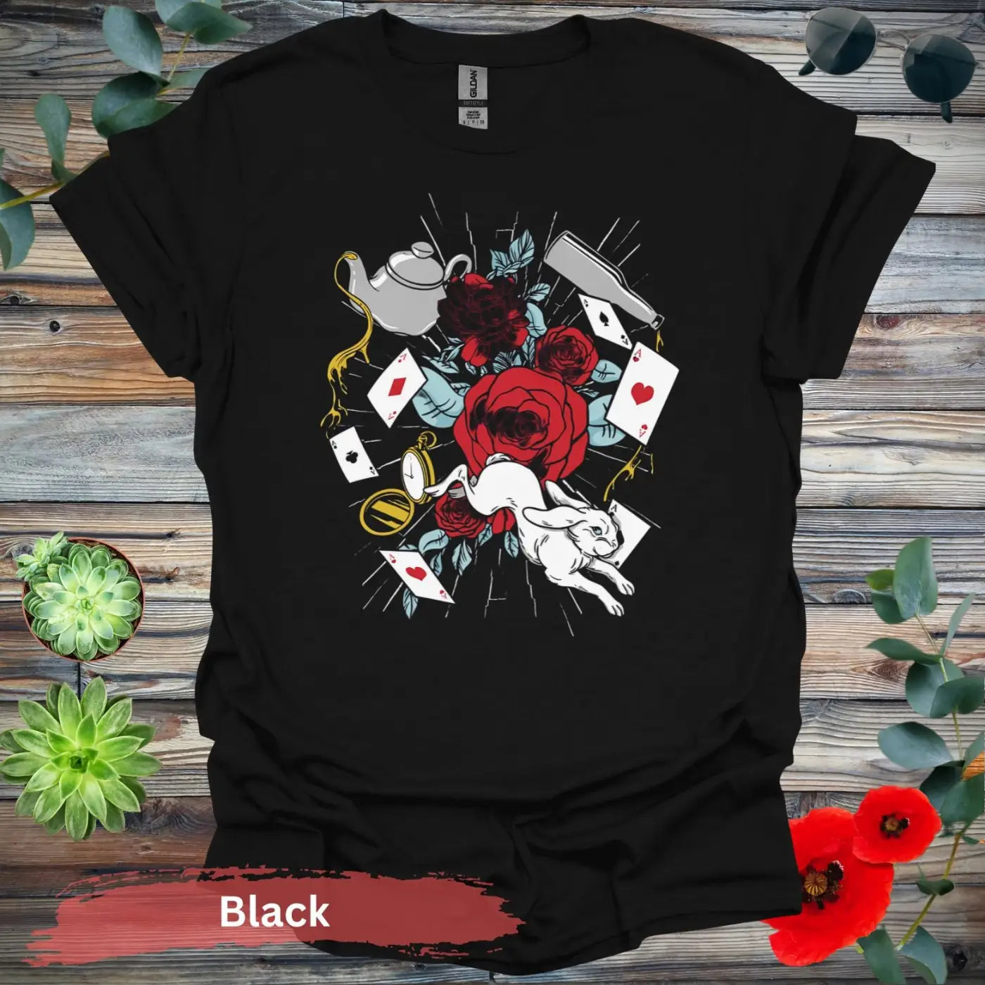 Alice in Wonderland Floral T-shirt - S / Black - Physical Item