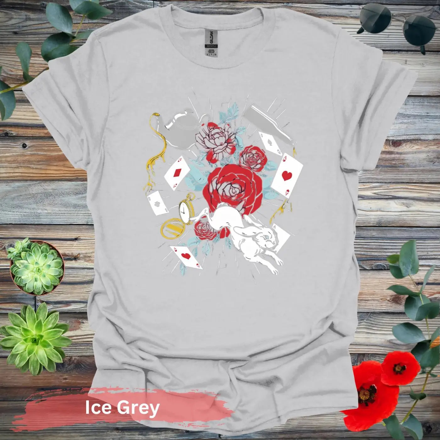 Alice in Wonderland Floral T-shirt - S / Ice Grey - Physical Item