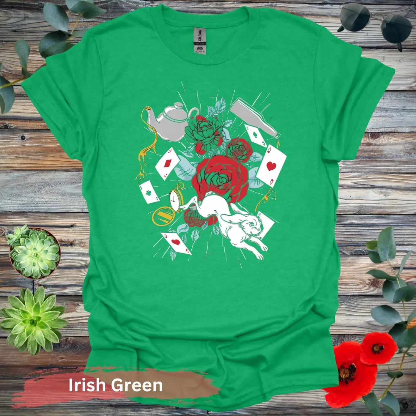 Alice in Wonderland Floral T-shirt - S / Irish Green - Physical Item