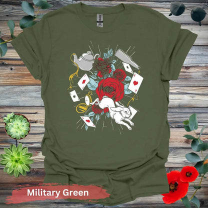 Alice in Wonderland Floral T-shirt - S / Military Green - Physical Item