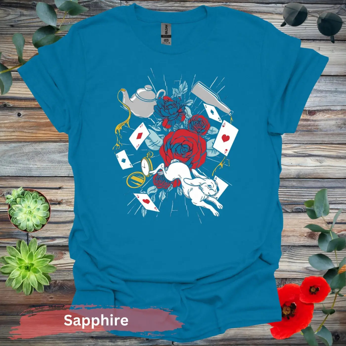 Alice in Wonderland Floral T-shirt - S / Sapphire - Physical Item