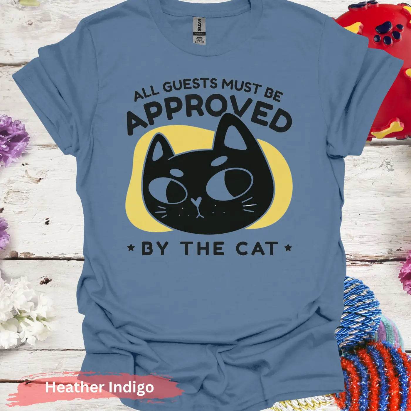 All Guests Must Be Approved By The Cat T-Shirt - S / Heather Indigo - Physical Item