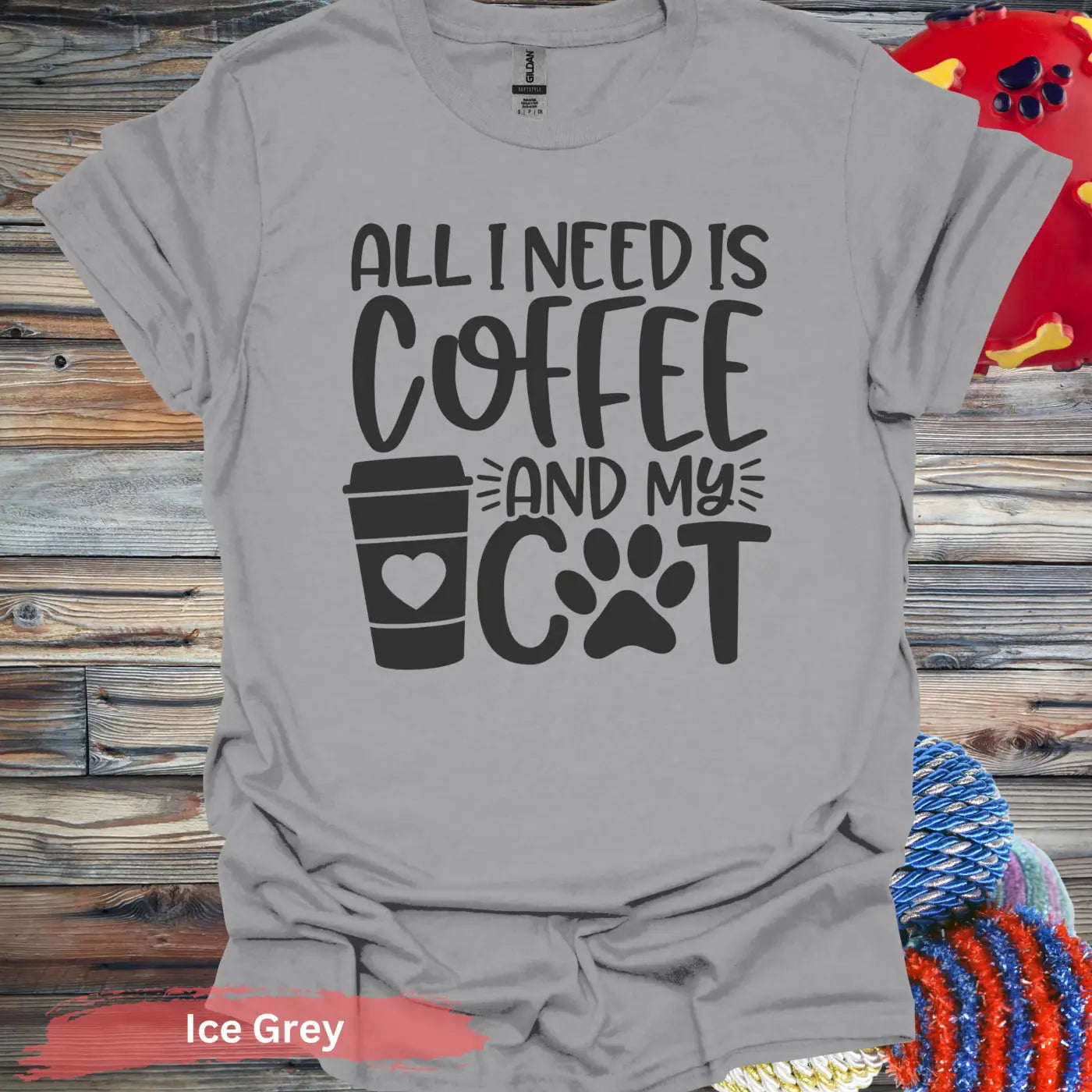 All I Need Is Coffee And My Cat Graphic T-Shirt - S / Ice Grey - Physical Item