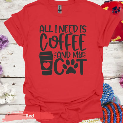 All I Need Is Coffee And My Cat Graphic T-Shirt - S / Red - Physical Item