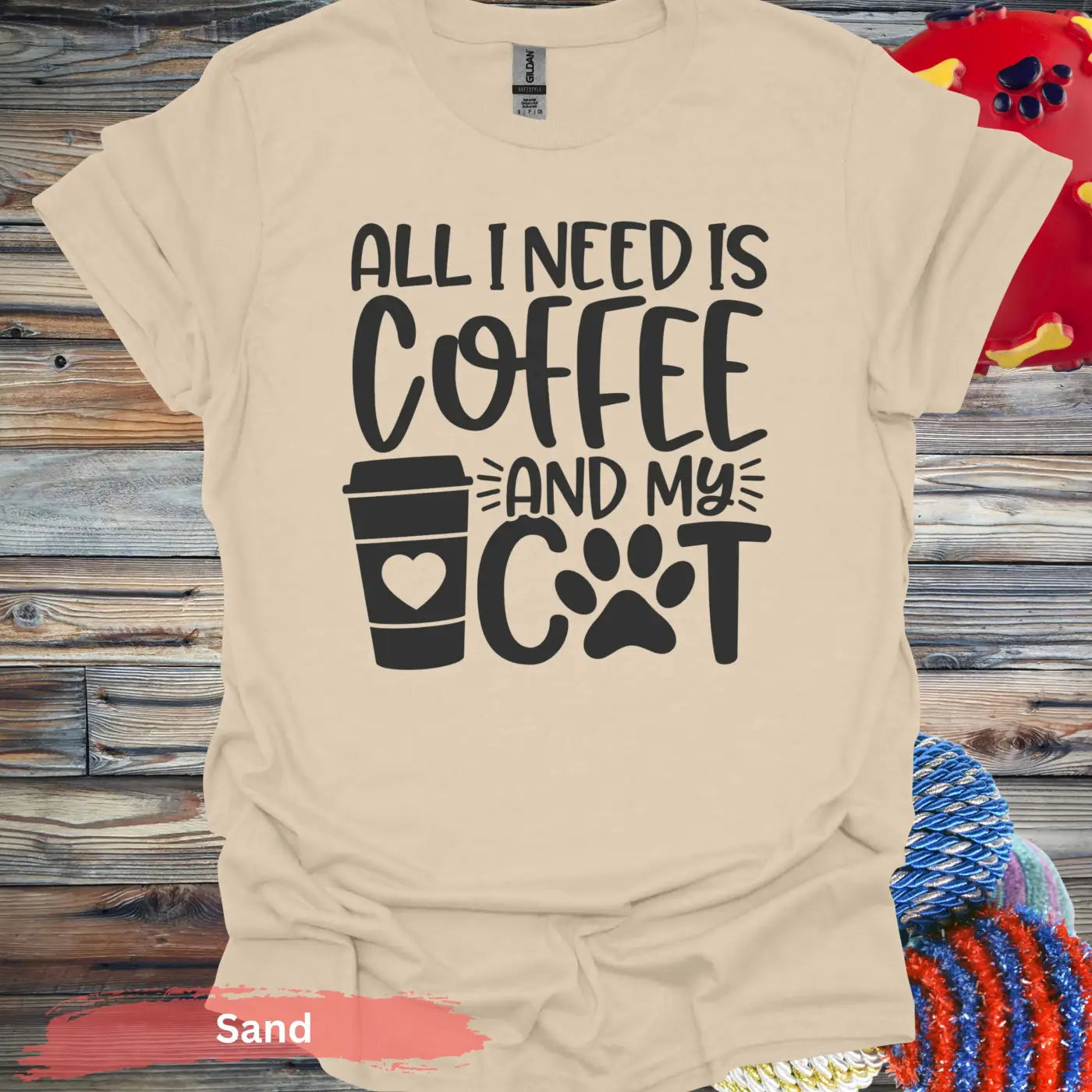 All I Need Is Coffee And My Cat Graphic T-Shirt - S / Sand - Physical Item