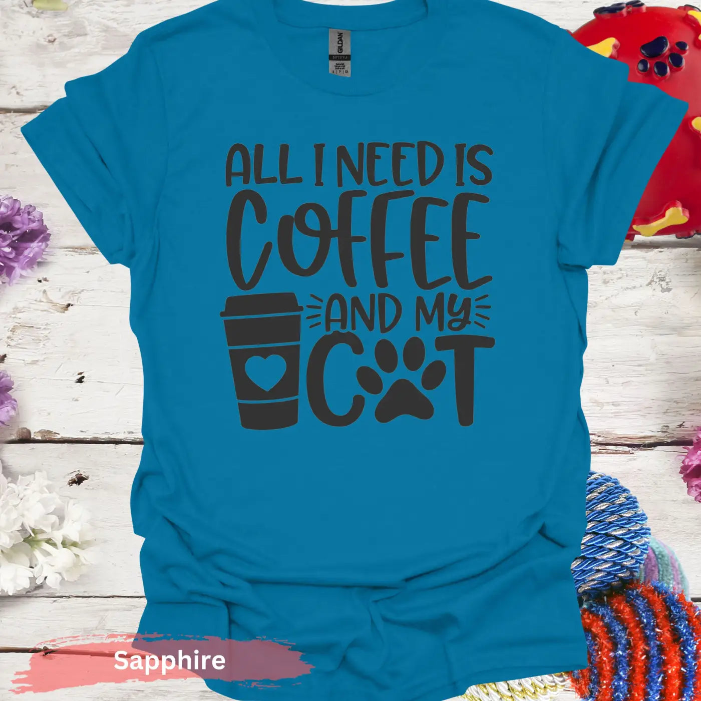 All I Need Is Coffee And My Cat Graphic T-Shirt - S / Sapphire - Physical Item