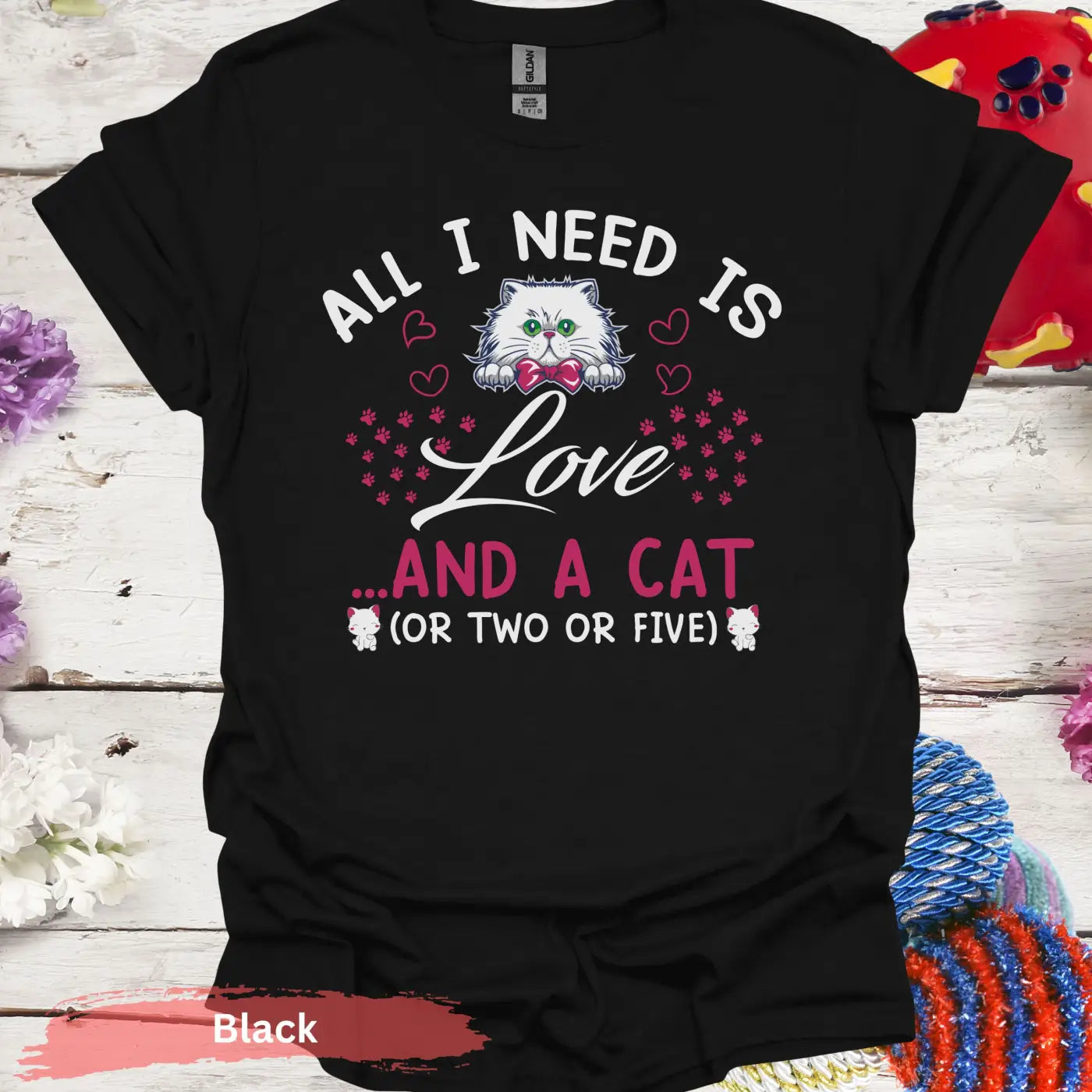 Love and a Cat (or two or five) T-shirt - S / Black - Physical Item