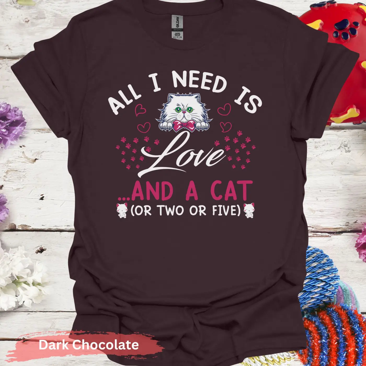 Love and a Cat (or two or five) T-shirt - S / Dark Chocolate - Physical Item