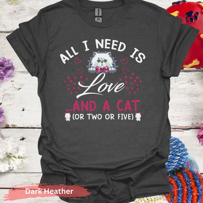 Love and a Cat (or two or five) T-shirt - S / Dark Heather - Physical Item