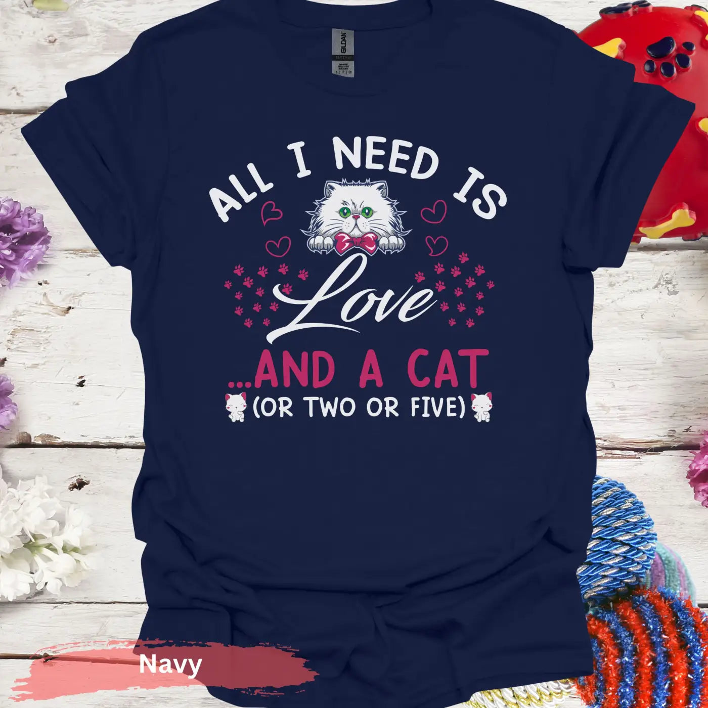 Love and a Cat (or two or five) T-shirt - S / Navy - Physical Item