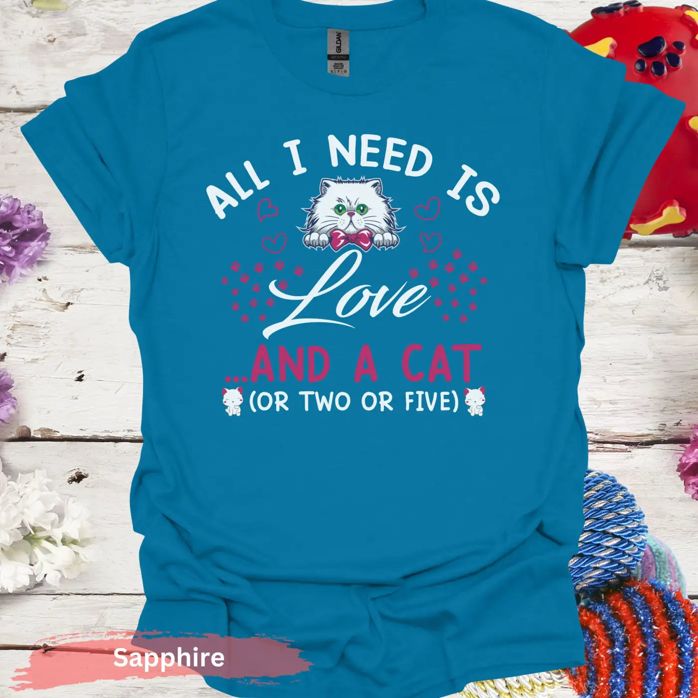 Love and a Cat (or two or five) T-shirt - S / Sapphire - Physical Item