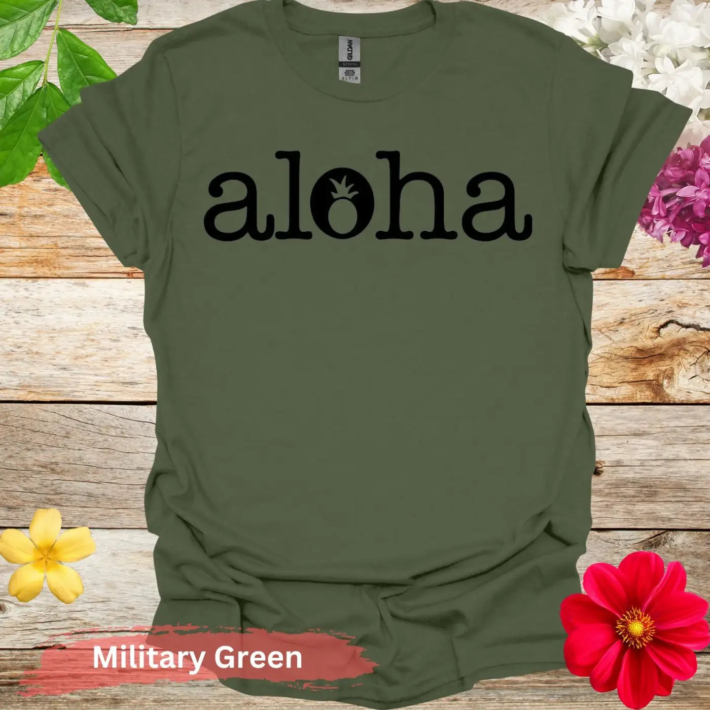 Aloha Pineapple Graphic T-shirt - S / Military Green - Physical Item