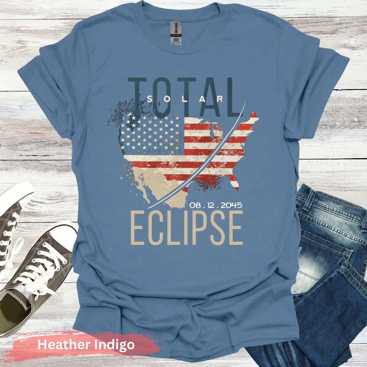 American Total Solar Eclipse T-Shirt - S / Heather Indigo - Physical Item