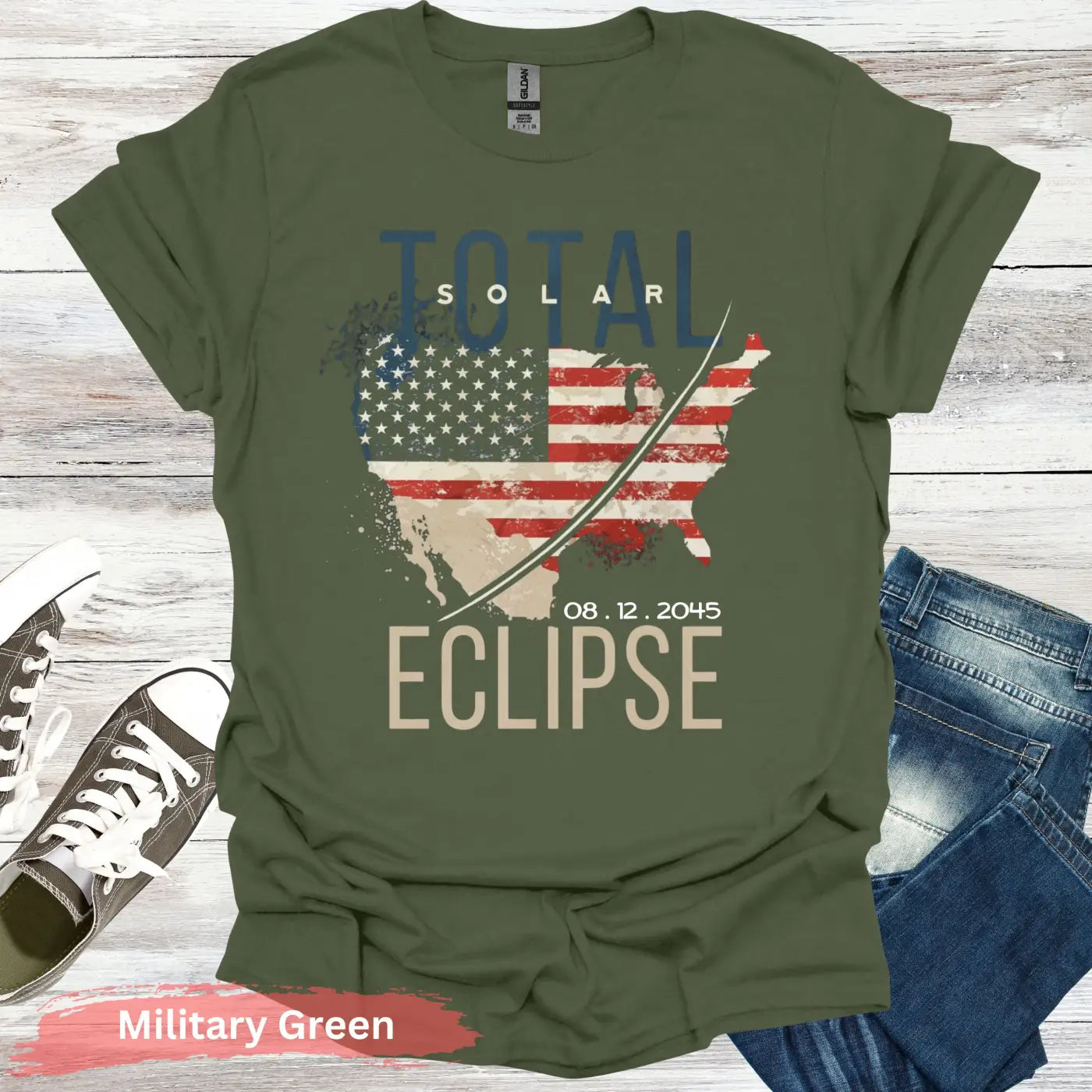 American Total Solar Eclipse T-Shirt - S / Military Green - Physical Item