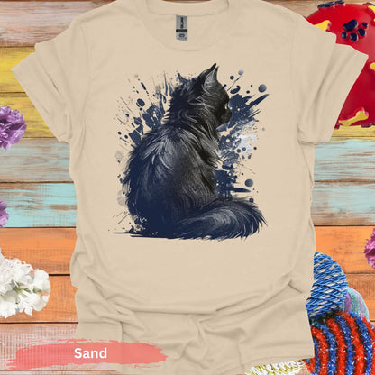 Artistic Black Cat with Splatter Design T-Shirt - S / Sand - Physical Item