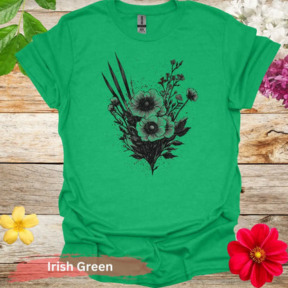 Artistic Floral Design Sketch Graphic T-Shirt - S / Irish Green - Physical Item