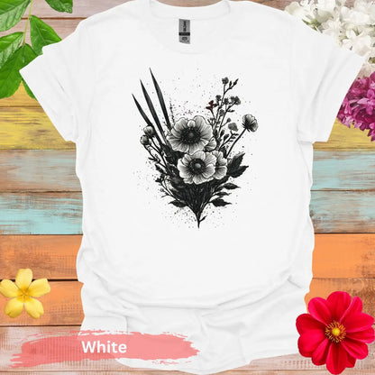 Artistic Floral Design Sketch Graphic T-Shirt - S / White - Physical Item