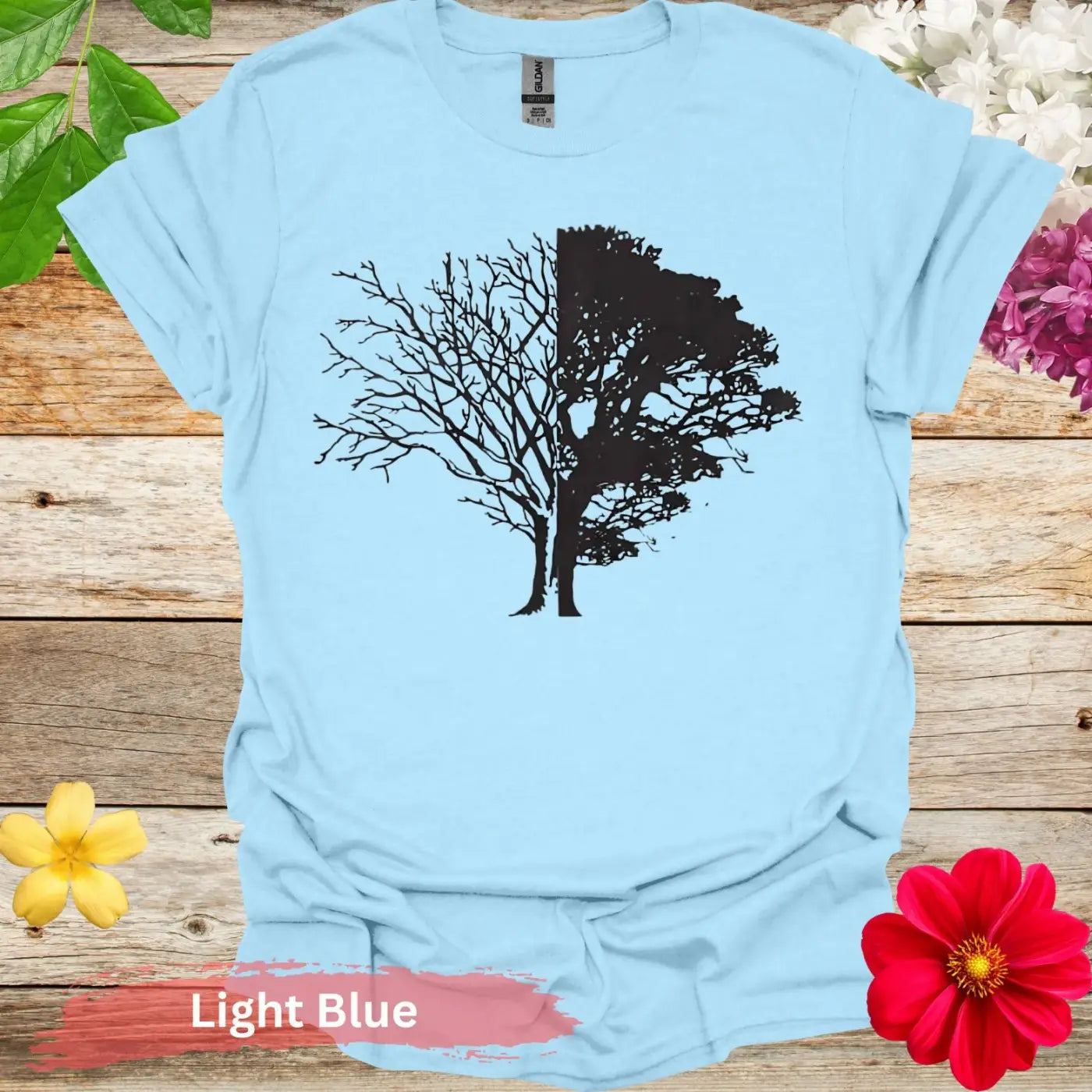 Half Bare Full Tree T-Shirt - S / Light Blue - Physical Item