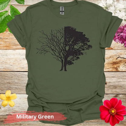 Half Bare Full Tree T-Shirt - S / Military Green - Physical Item