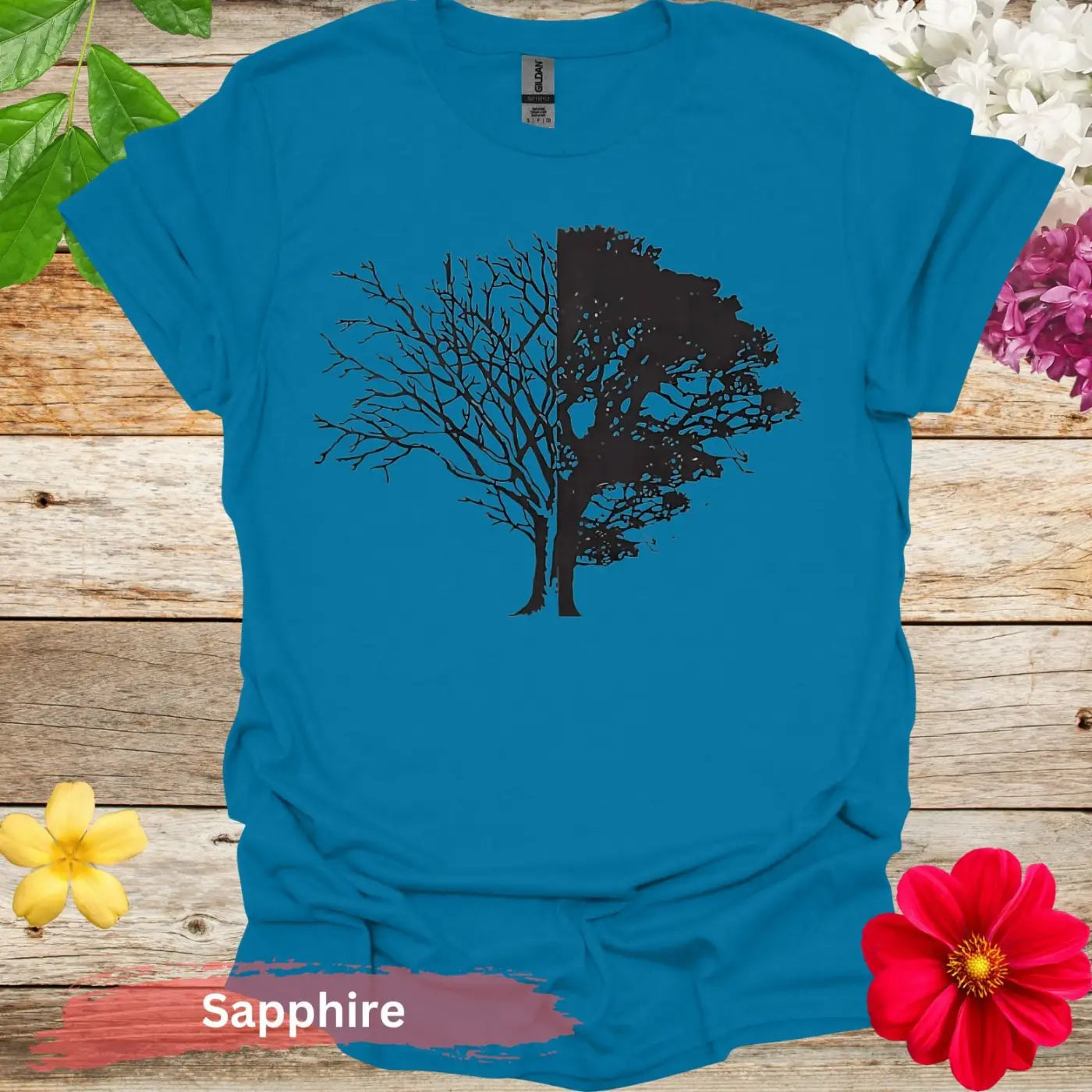 Half Bare Full Tree T-Shirt - S / Sapphire - Physical Item