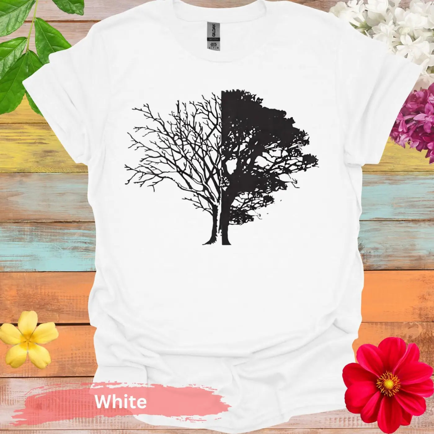 Half Bare Full Tree T-Shirt - S / White - Physical Item