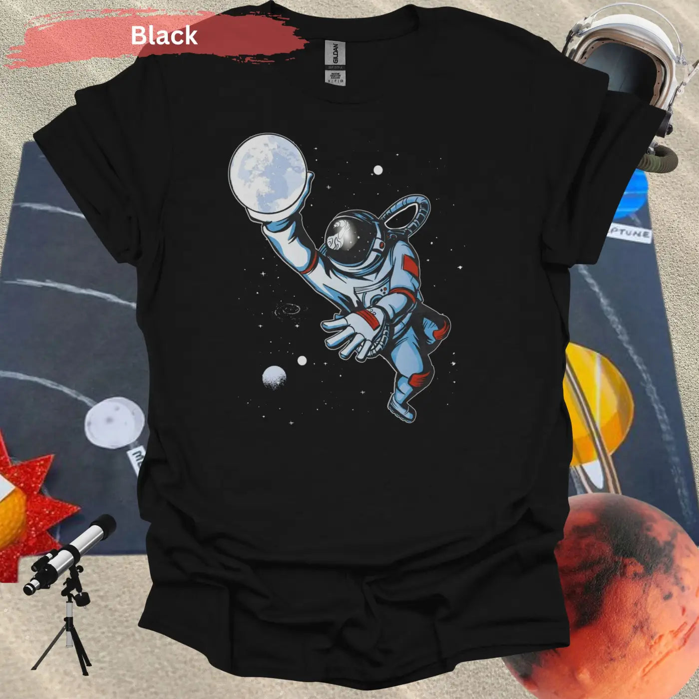 Astronaut basketball with moon T-shirt - S / Black - Physical Item