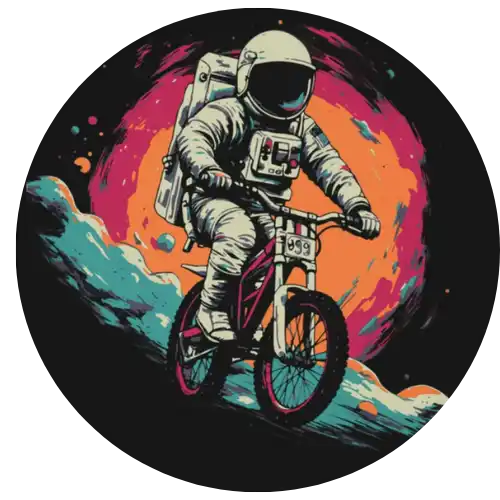 An astronaut riding a BMX bicycle.