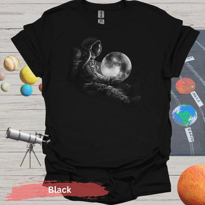 Dreamy Astronaut with Moon | Cosmic Serenity Art Shirt - S / Black - Physical Item