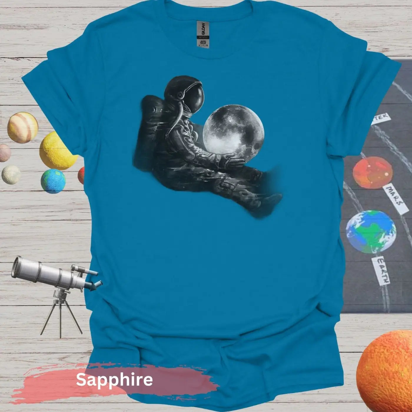 Dreamy Astronaut with Moon | Cosmic Serenity Art Shirt - S / Sapphire - Physical Item