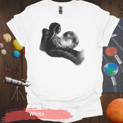 Dreamy Astronaut with Moon | Cosmic Serenity Art Shirt - S / White - Physical Item