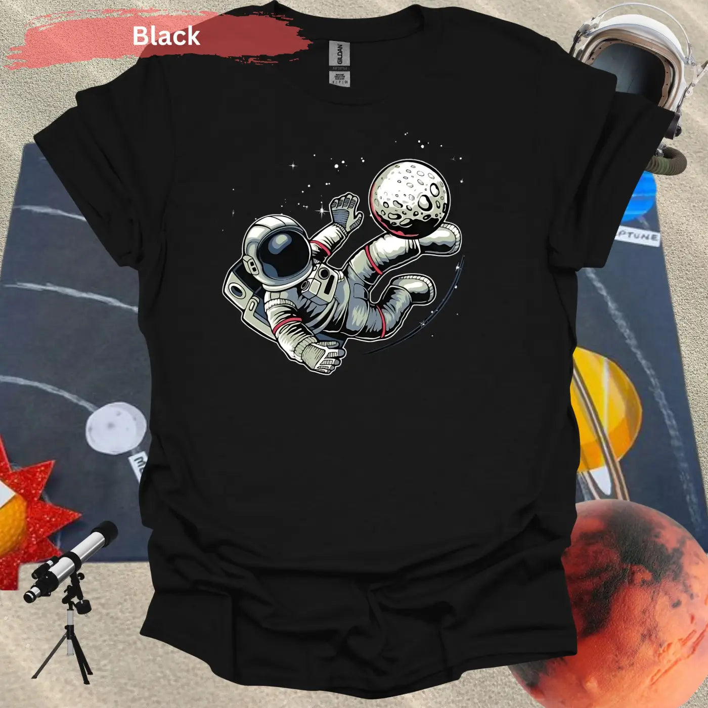 Astronaut Kicking Moon T-shirt - S / Black - Physical Item