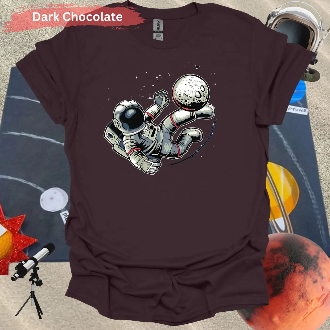 Astronaut Kicking Moon T-shirt - S / Dark Chocolate - Physical Item