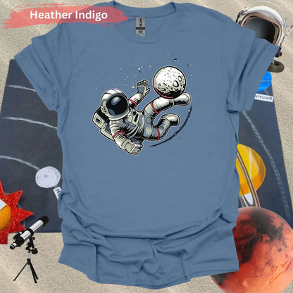 Astronaut Kicking Moon T-shirt - S / Heather Indigo - Physical Item