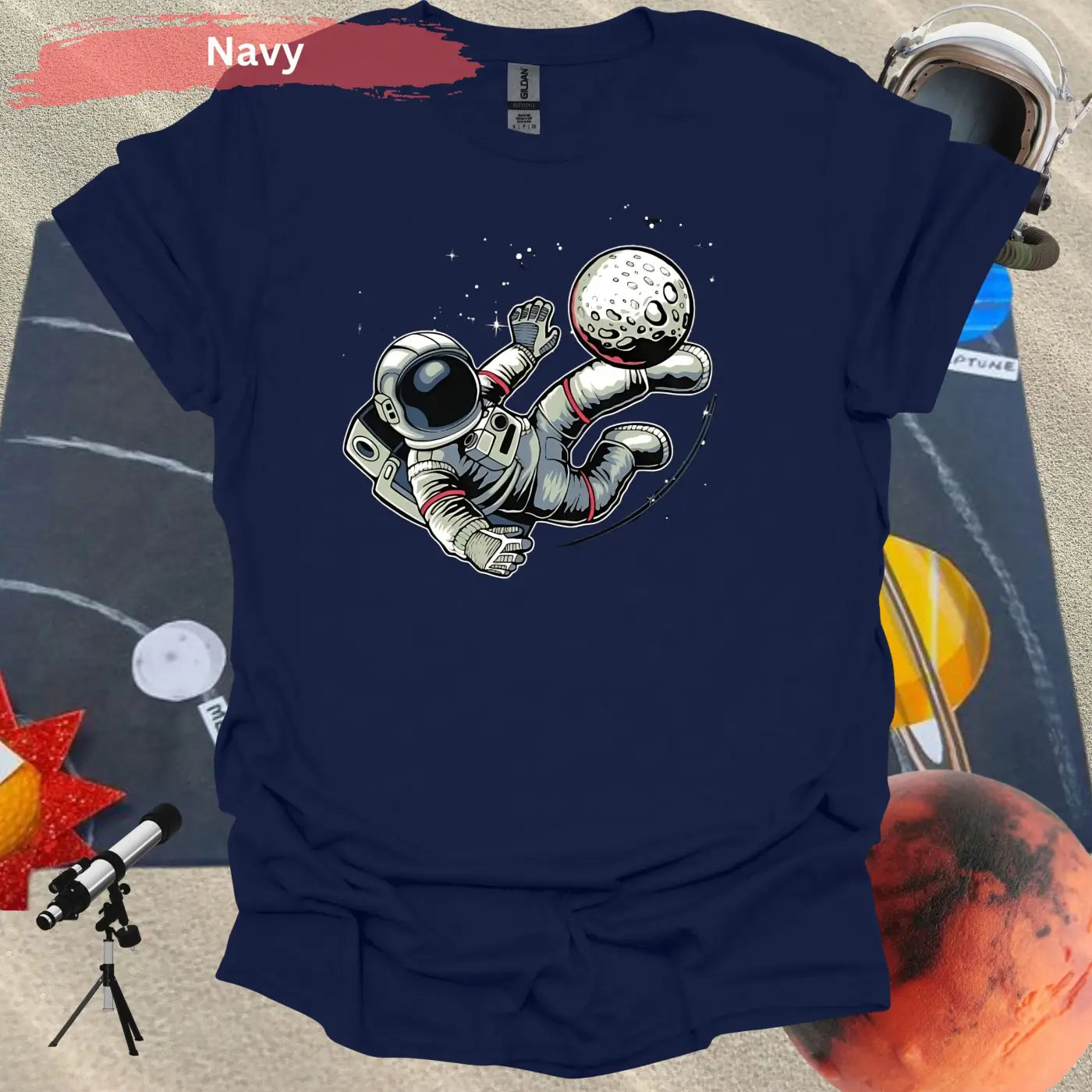 Astronaut Kicking Moon T-shirt - S / Navy - Physical Item