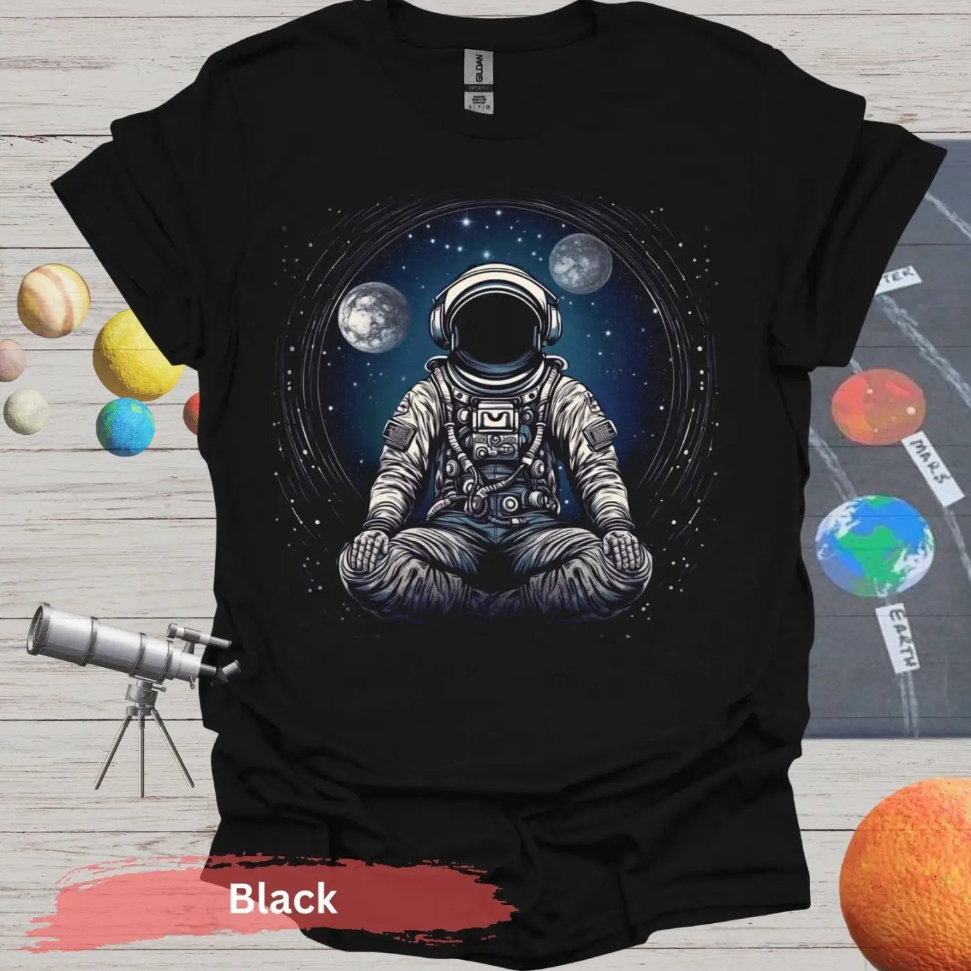 Astronaut Meditating in Space T-shirt - S - Unisex / Black - Physical Item