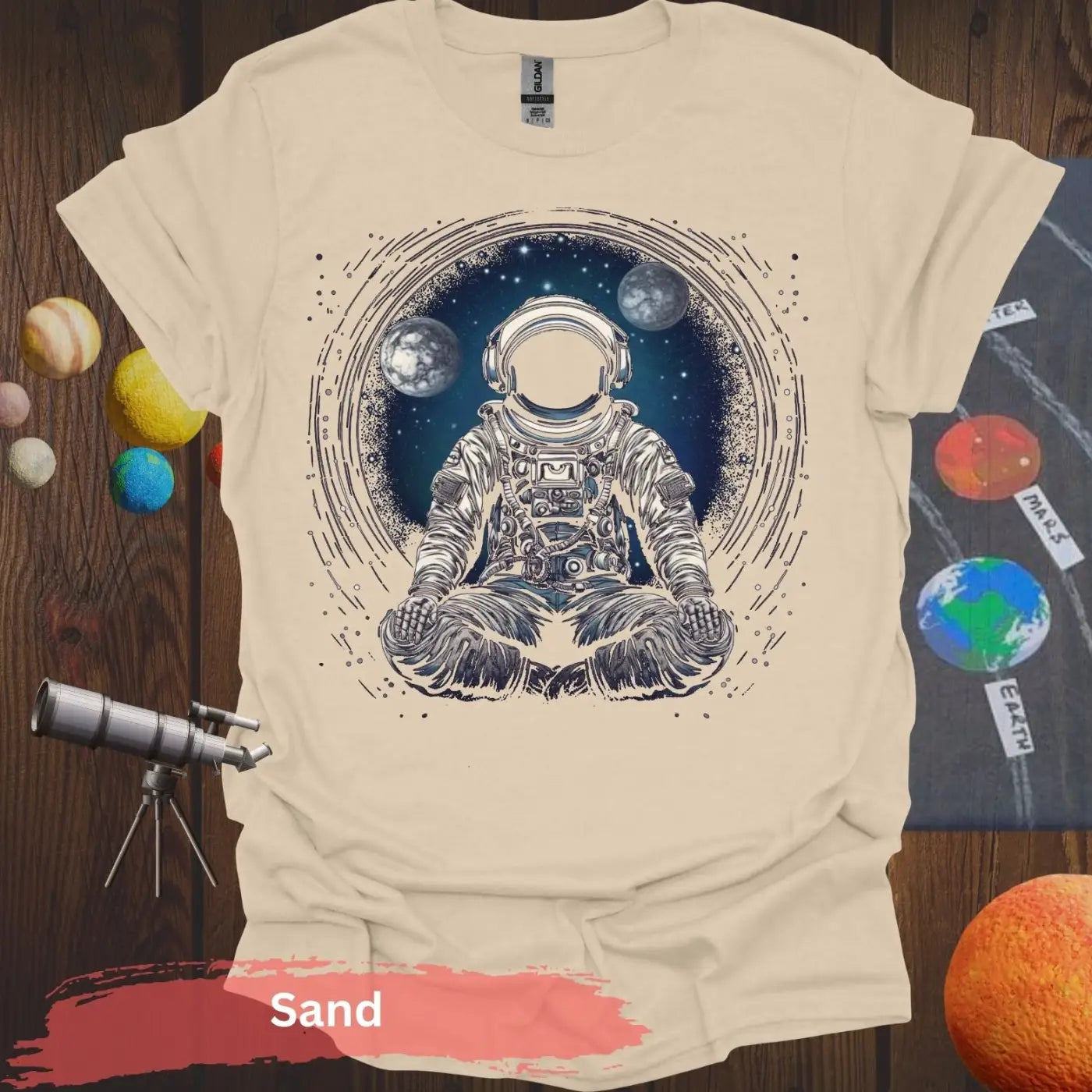 Astronaut Meditating in Space T-shirt - S - Unisex / Sand - Physical Item