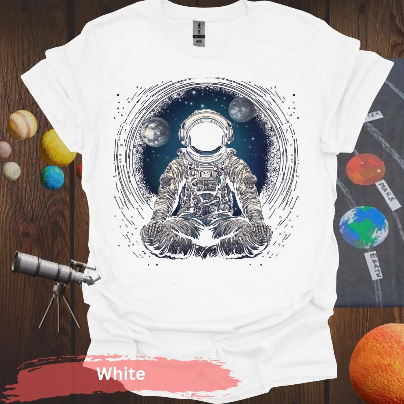 Astronaut Meditating in Space T-shirt - S - Unisex / White - Physical Item