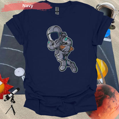 Astronaut Playing Football T-Shirt - S / Navy - Physical Item